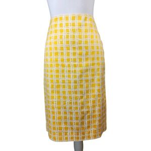 Talbots Cotton Pencil Skirt Womens 6 Yellow White Geometric Career Casual Office